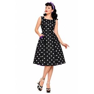WHBM Polka Dot Dress Black White Rockabilly Pin Up Fit & Flare Mod 60s Sz 8